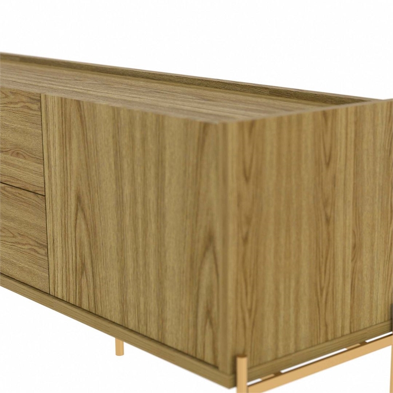 Manhattan Comfort Jasper 72.91 TV Stand with Steel Gold Legs in Oak Pro Touch