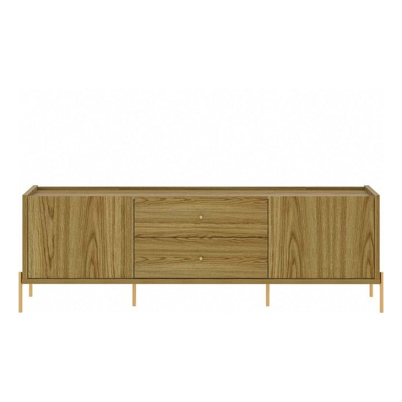 Manhattan Comfort Jasper 72.91 TV Stand with Steel Gold Legs in Oak Pro Touch