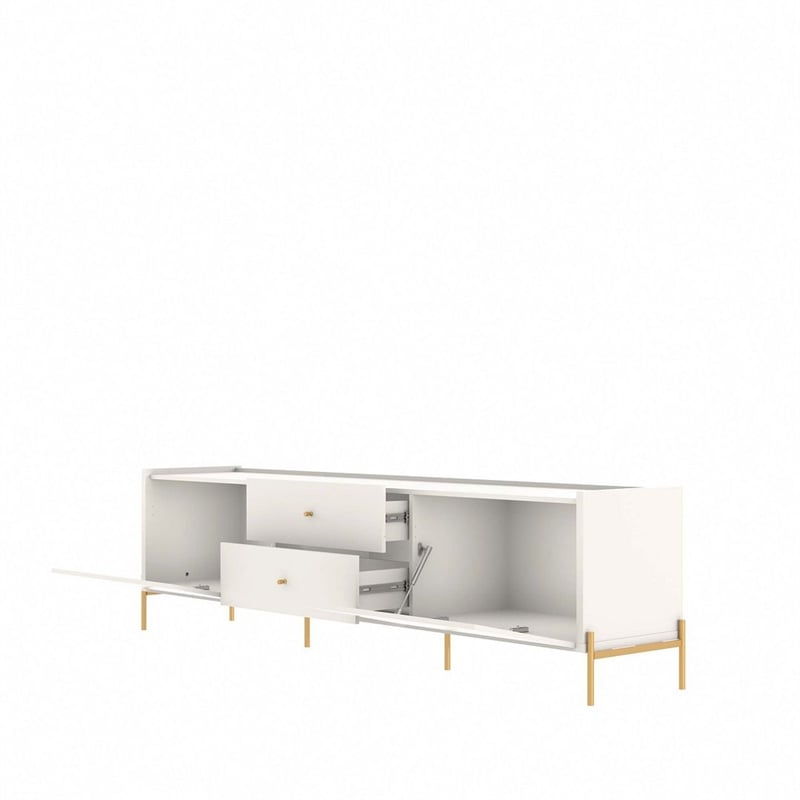 Manhattan Comfort Jasper 86.69 TV Stand with Steel Gold Legs in Off White Matte