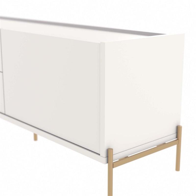 Manhattan Comfort Jasper 86.69 TV Stand with Steel Gold Legs in Off White Matte