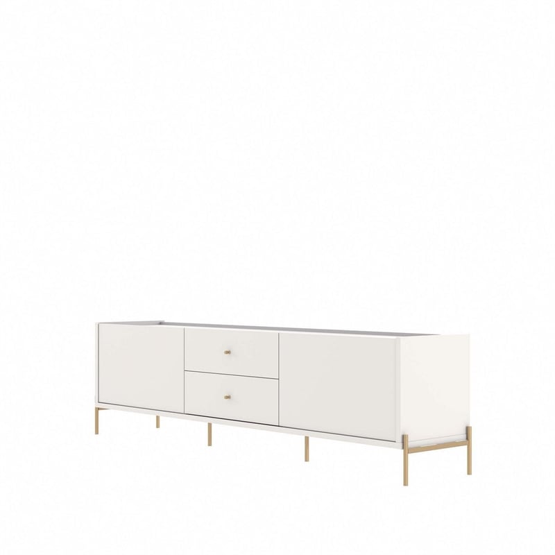 Manhattan Comfort Jasper 86.69 TV Stand with Steel Gold Legs in Off White Matte