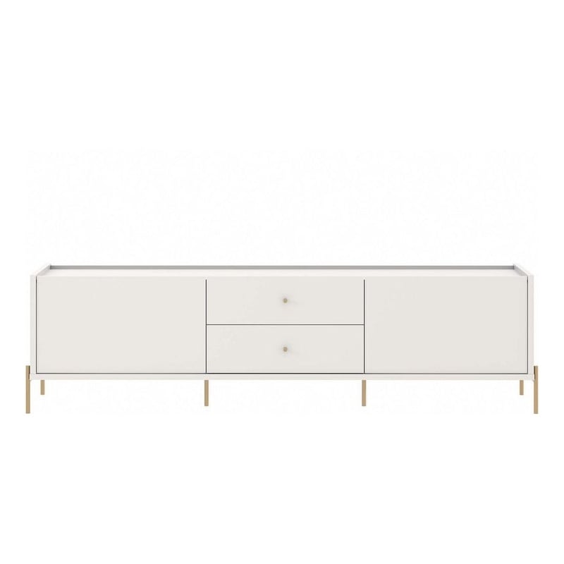 Manhattan Comfort Jasper 86.69 TV Stand with Steel Gold Legs in Off White Matte