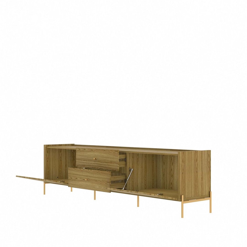 Manhattan Comfort Jasper 86.69 TV Stand with Steel Gold Legs in Oak Pro Touch