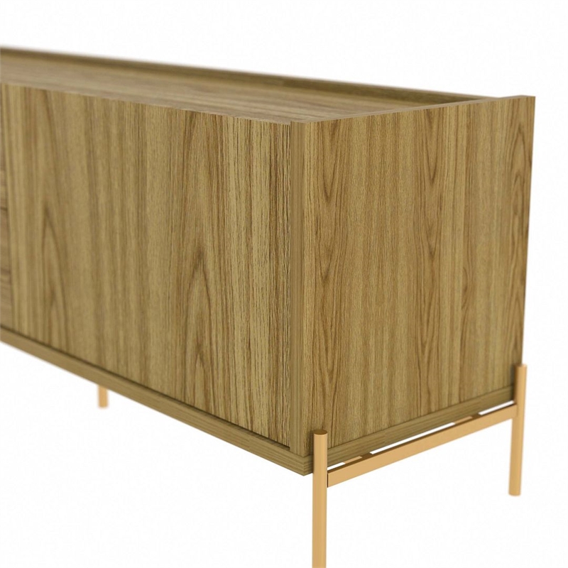 Manhattan Comfort Jasper 86.69 TV Stand with Steel Gold Legs in Oak Pro Touch
