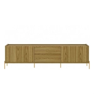 Manhattan Comfort Jasper 86.69 TV Stand with Steel Gold Legs in Oak Pro Touch