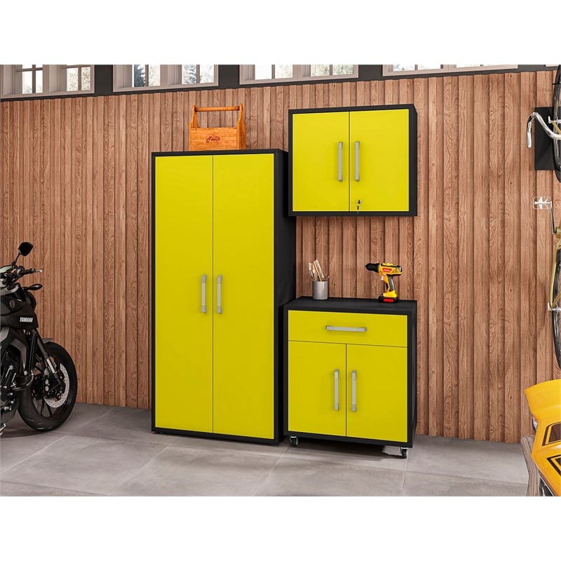 Manhattan Comfort Eiffel 3-Piece Engineered Wood Storage Garage Set in Yellow