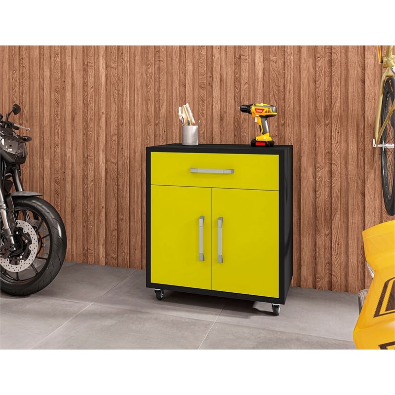 Manhattan Comfort Eiffel 3-Piece Engineered Wood Storage Garage Set in Yellow