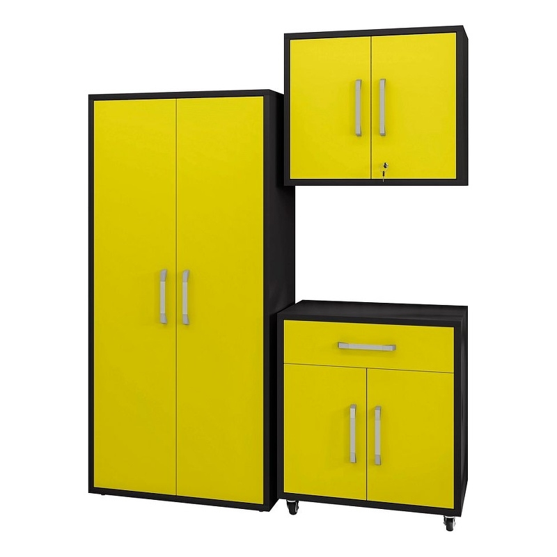 Manhattan Comfort Eiffel 3-Piece Engineered Wood Storage Garage Set in Yellow