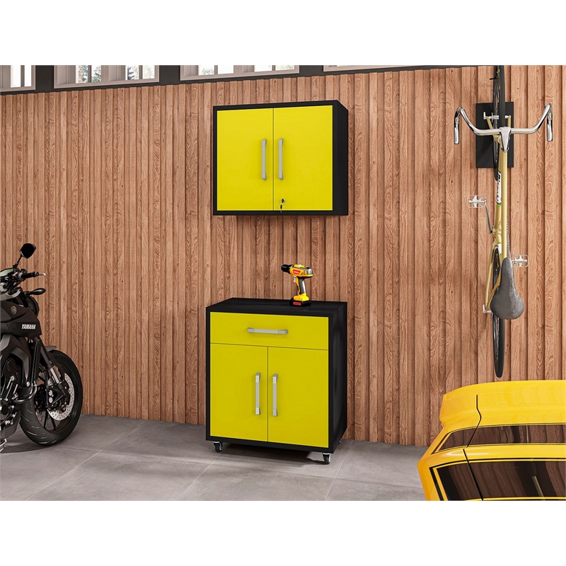 Manhattan Comfort Eiffel 2-Piece Engineered Wood Storage Garage Set in Yellow