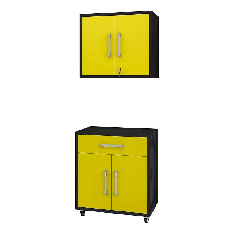 Manhattan Comfort Eiffel 2-Piece Engineered Wood Storage Garage Set in Yellow