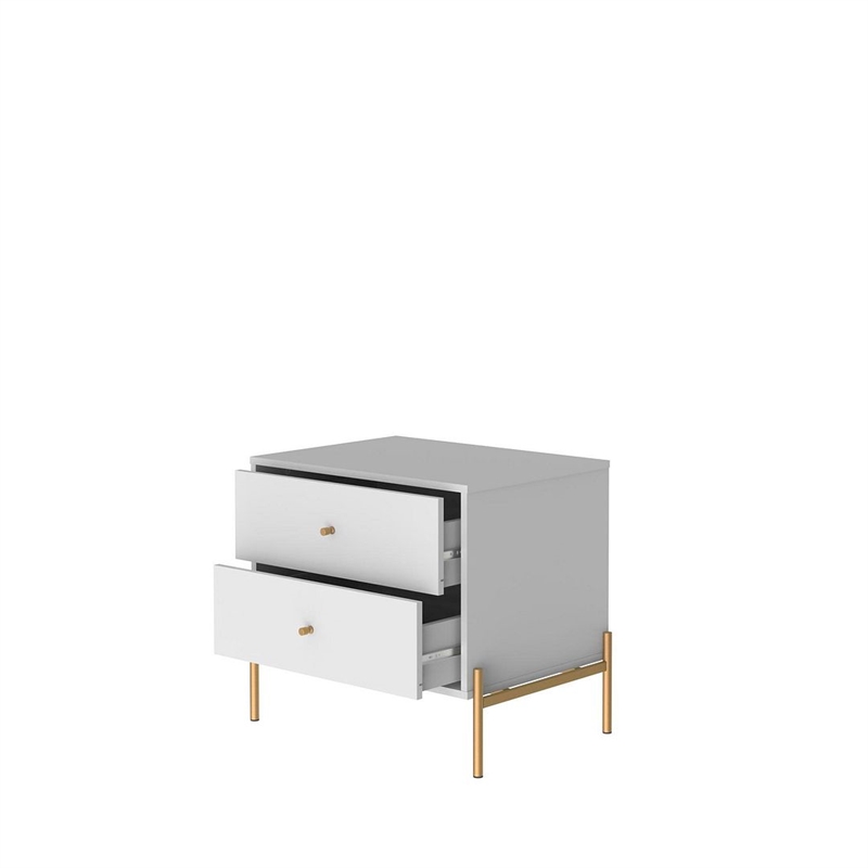 Manhattan Comfort Jasper Engineered Wood Nightstand in White Gloss/Gold