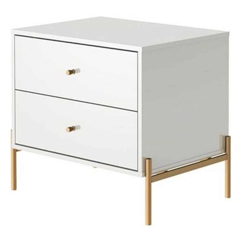 Manhattan Comfort Jasper Engineered Wood Nightstand in White Gloss/Gold