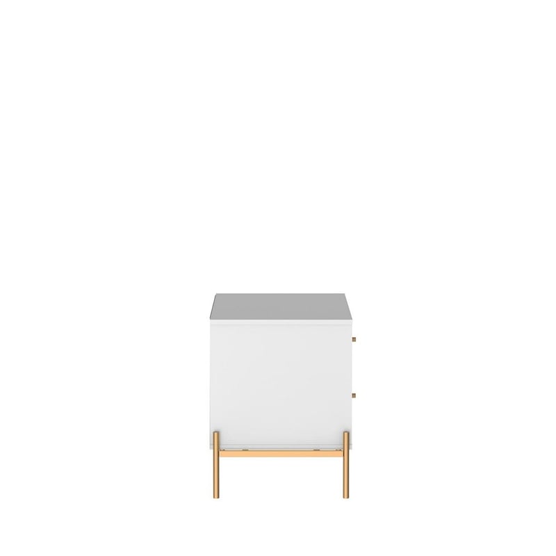 Manhattan Comfort Jasper Engineered Wood Nightstand in White Gloss/Gold