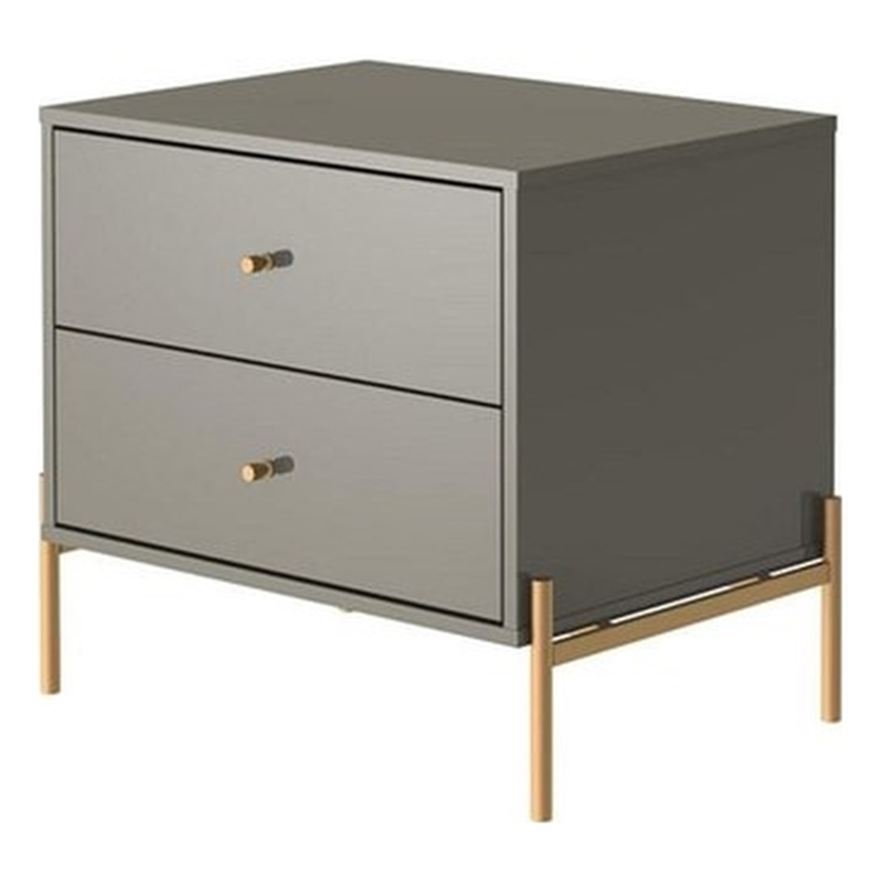 Manhattan Comfort Jasper Engineered Wood Nightstand in Gray Gloss/Gold
