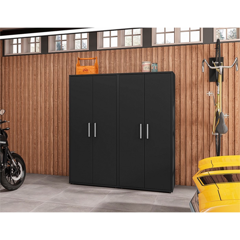 Manhattan Comfort Eiffel 2-Piece Engineered Wood Storage Cabinets in Black