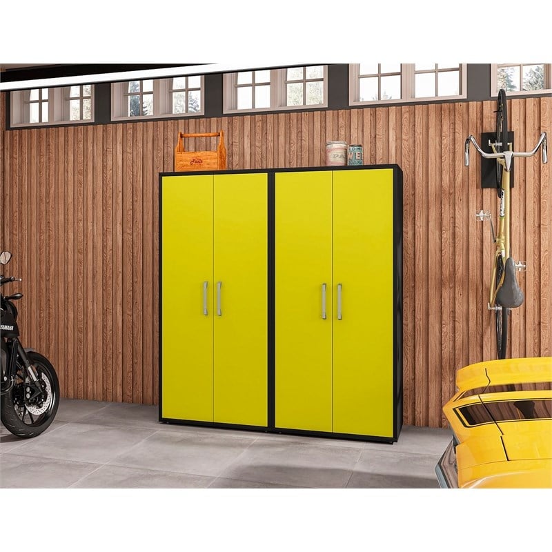 Manhattan Comfort Eiffel 2-Piece Engineered Wood Storage Cabinets in Yellow