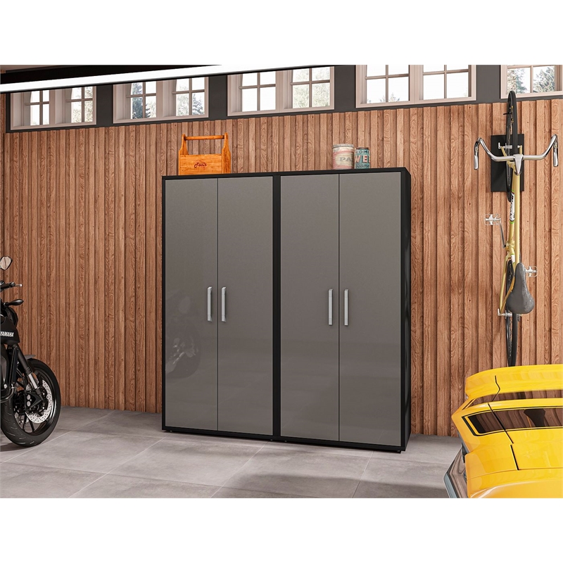 Manhattan Comfort Eiffel 2-Piece Engineered Wood Storage Cabinets in Gray