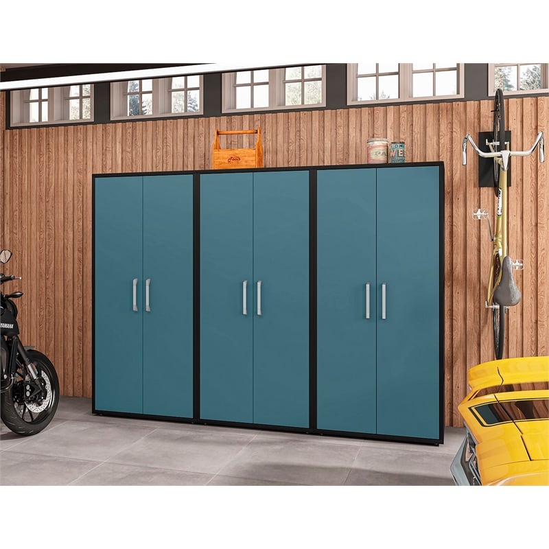 Manhattan Comfort Eiffel 3-Piece Engineered Wood Storage Cabinets in Blue