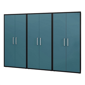 manhattan comfort eiffel storage cabinet in matte black and aqua blue (set of 3)