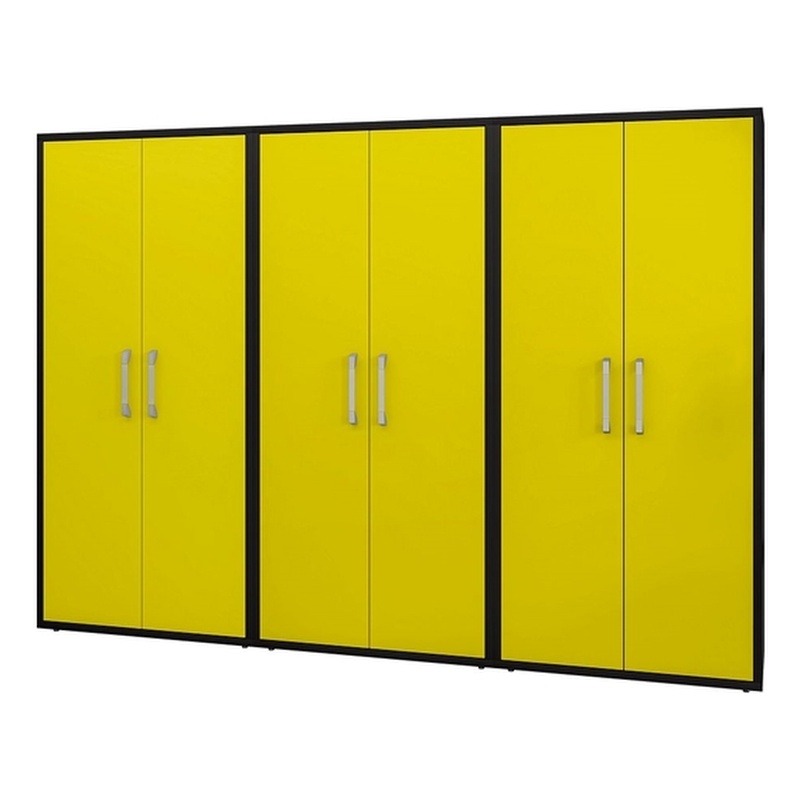 Manhattan Comfort Eiffel 3-Piece Engineered Wood Storage Cabinets in Yellow