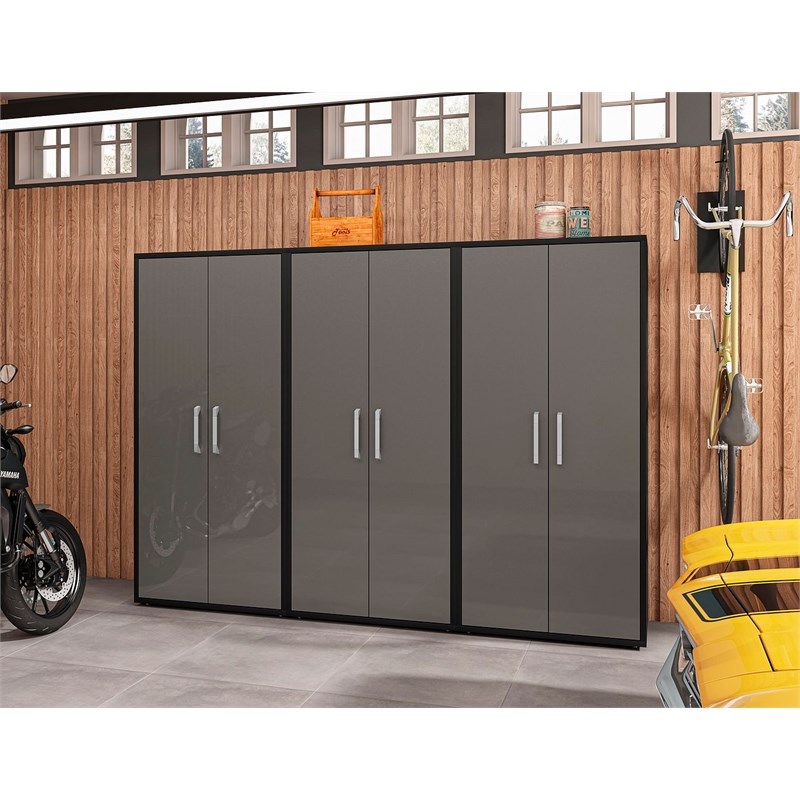 Manhattan Comfort Eiffel 3-Piece Engineered Wood Storage Cabinets in Gray