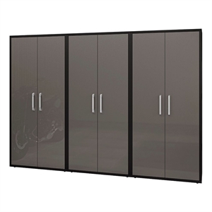 manhattan comfort eiffel storage cabinet in matte black and gray (set of 3)