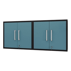 manhattan comfort eiffel floating garage cabinet black & aqua blue set of 2
