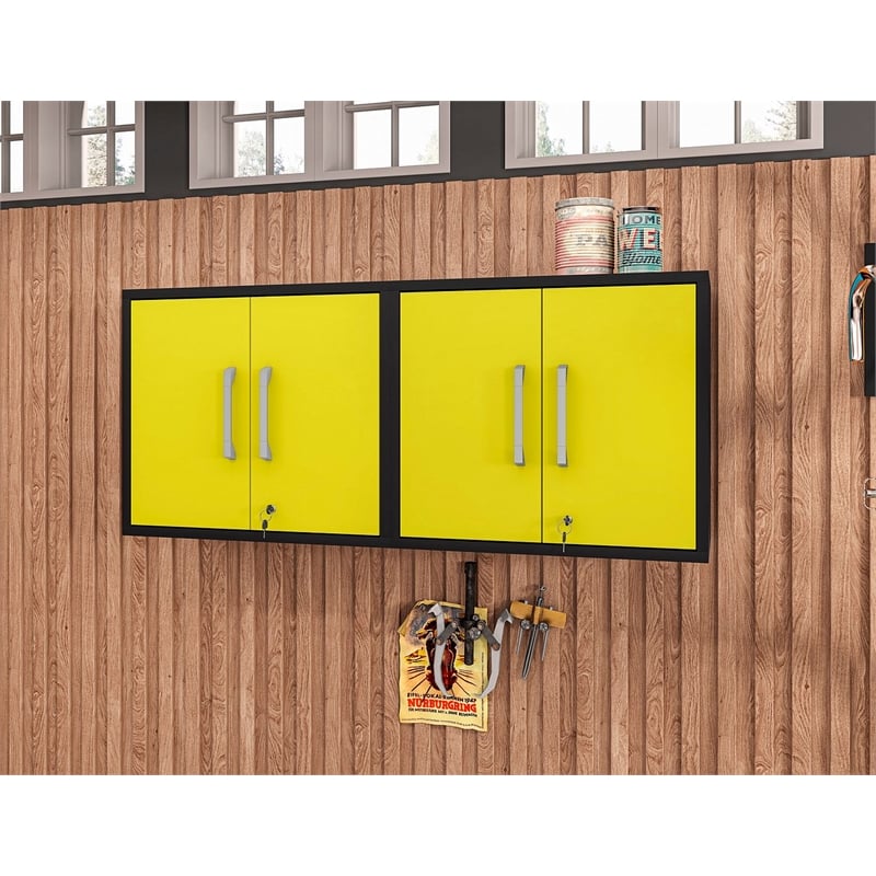 Manhattan Comfort Eiffel 2-Piece Wood Floating Garage Cabinets in Yellow