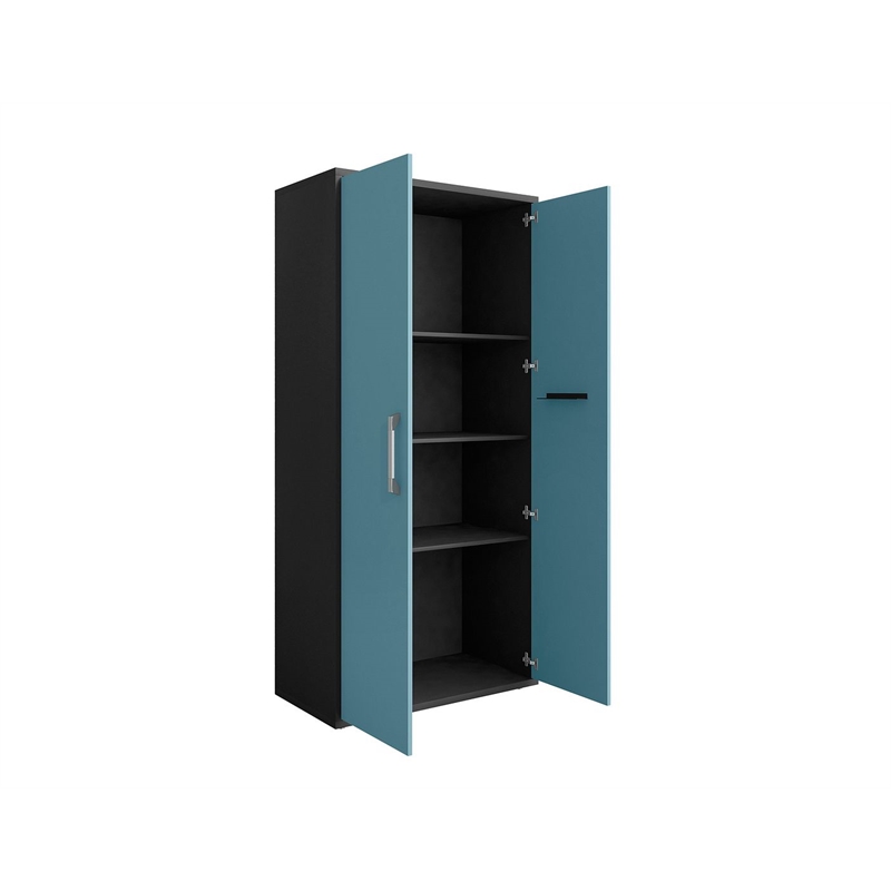 Manhattan Comfort Eiffel 4 Shelves Wood Garage Cabinet in Blue Gloss