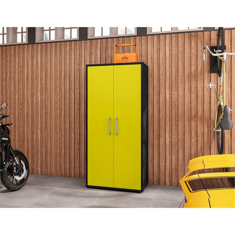 Manhattan Comfort Eiffel 4 Shelves Wood Garage Cabinet in Yellow Gloss