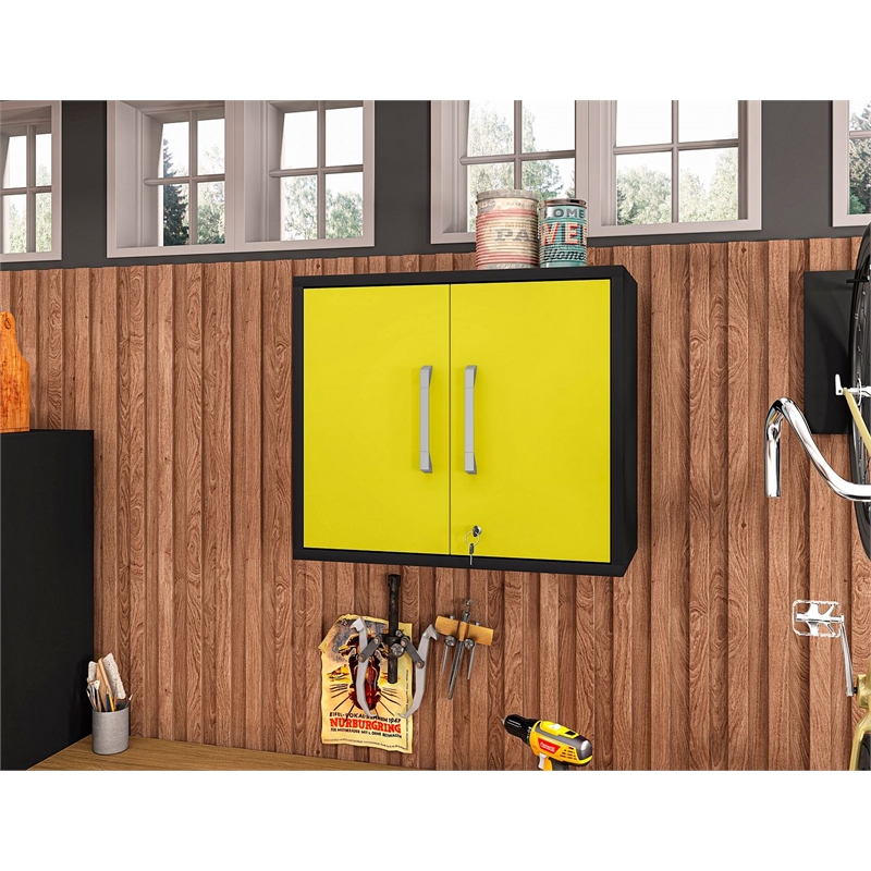 Manhattan Comfort Eiffel Wood Floating Garage Storage Cabinet in Yellow