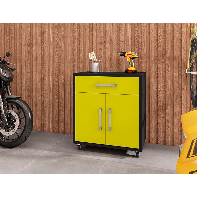 Manhattan Comfort Eiffel 1-Drawer Wood Floating Garage Storage Cabinet in Yellow
