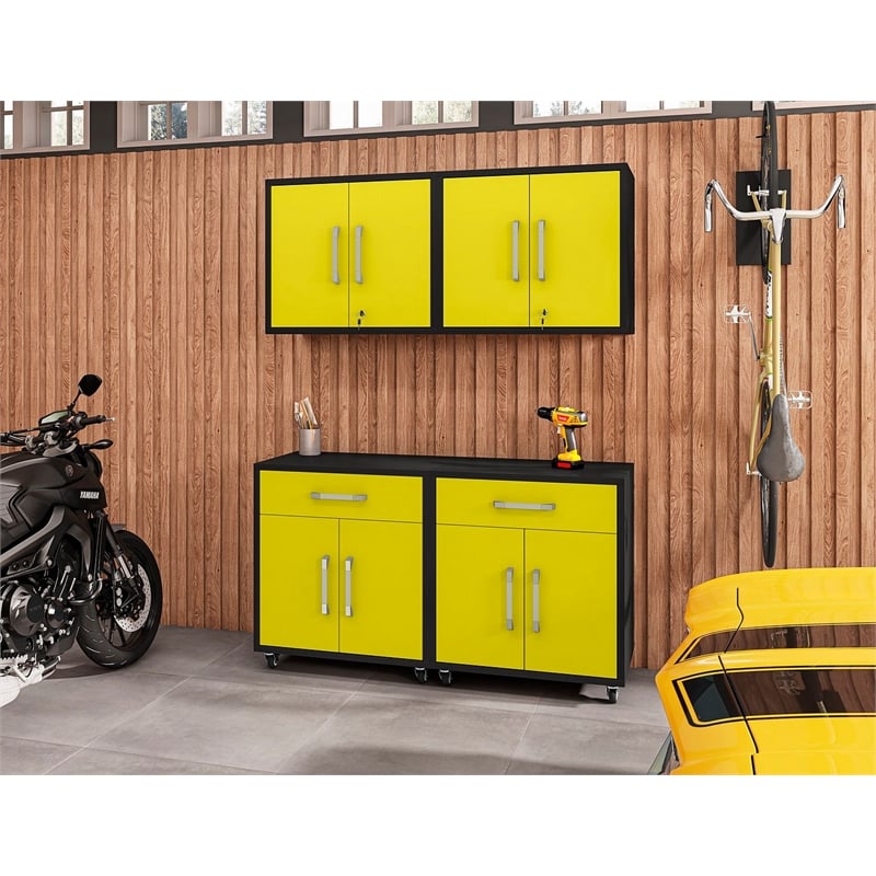Manhattan Comfort Eiffel 4-Piece Engineered Wood Garage Storage Set in Yellow