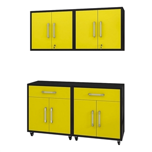 manhattan comfort eiffel 4-piece garage storage set in matte black and yellow