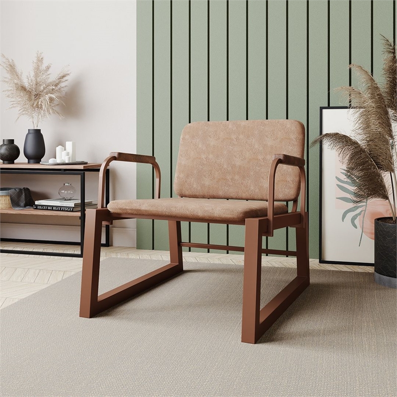 Manhattan Comfort Whythe PU Faux Leather Low Accent Chair 1.0 in Corten Brown