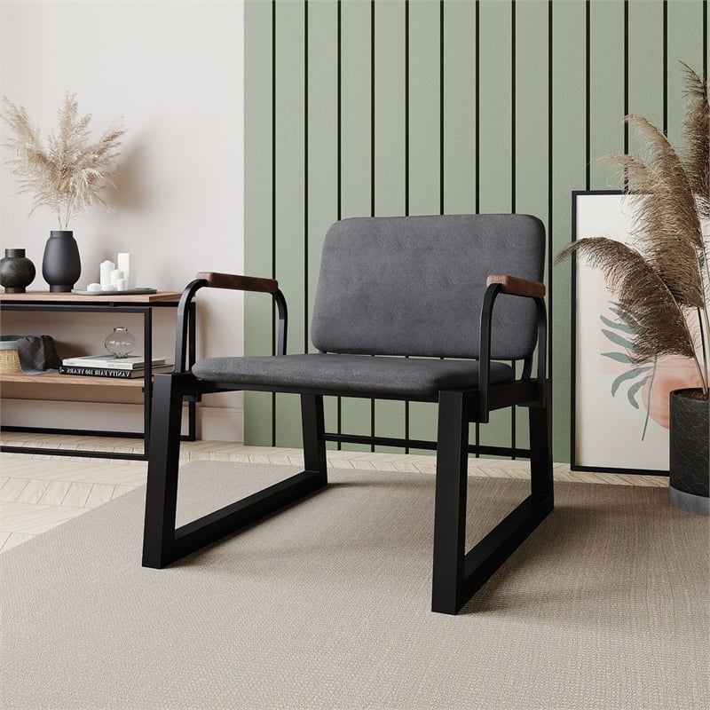 Manhattan Comfort Whythe PU Faux Leather Low Accent Chair 1.0 in Black