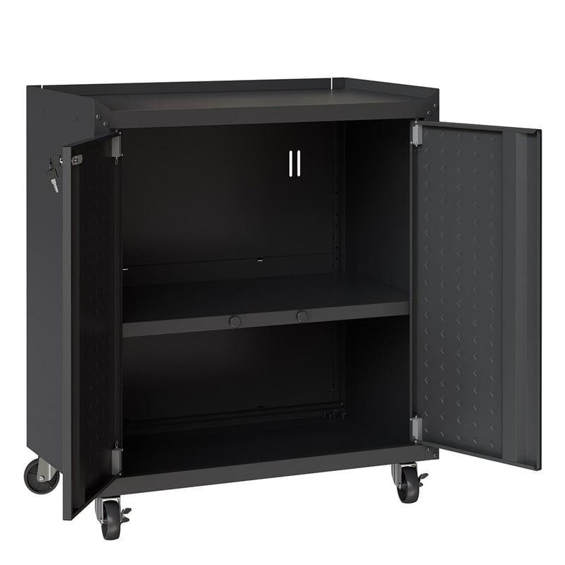 Manhattan Comfort Fortress Metal Mobile Garage Cabinet with Shelves in Charcoal