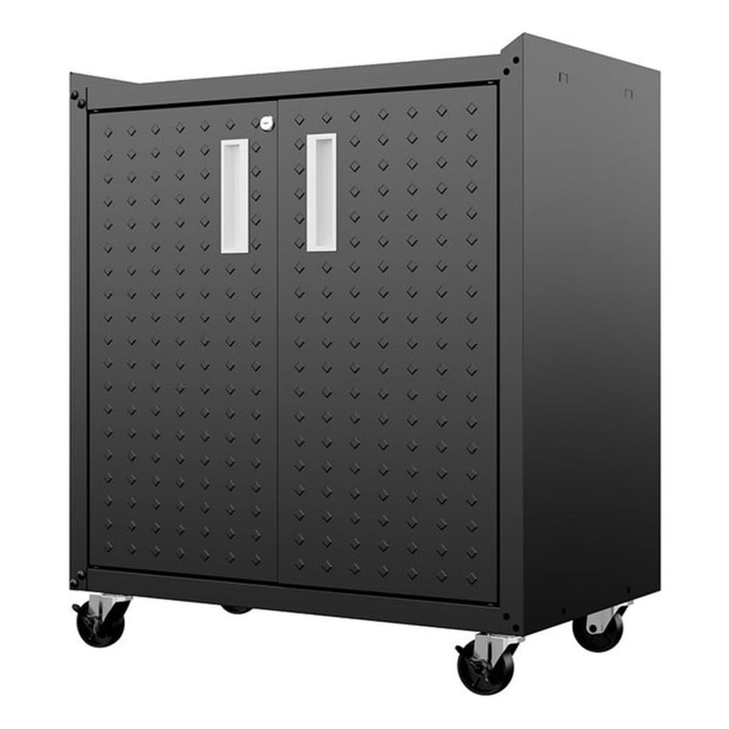 Manhattan Comfort Fortress Metal Mobile Garage Cabinet with Shelves in Charcoal