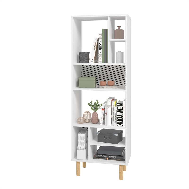 Manhattan Comfort Essex 8 Shelves Engineered Wood Bookcase in White/Zebra