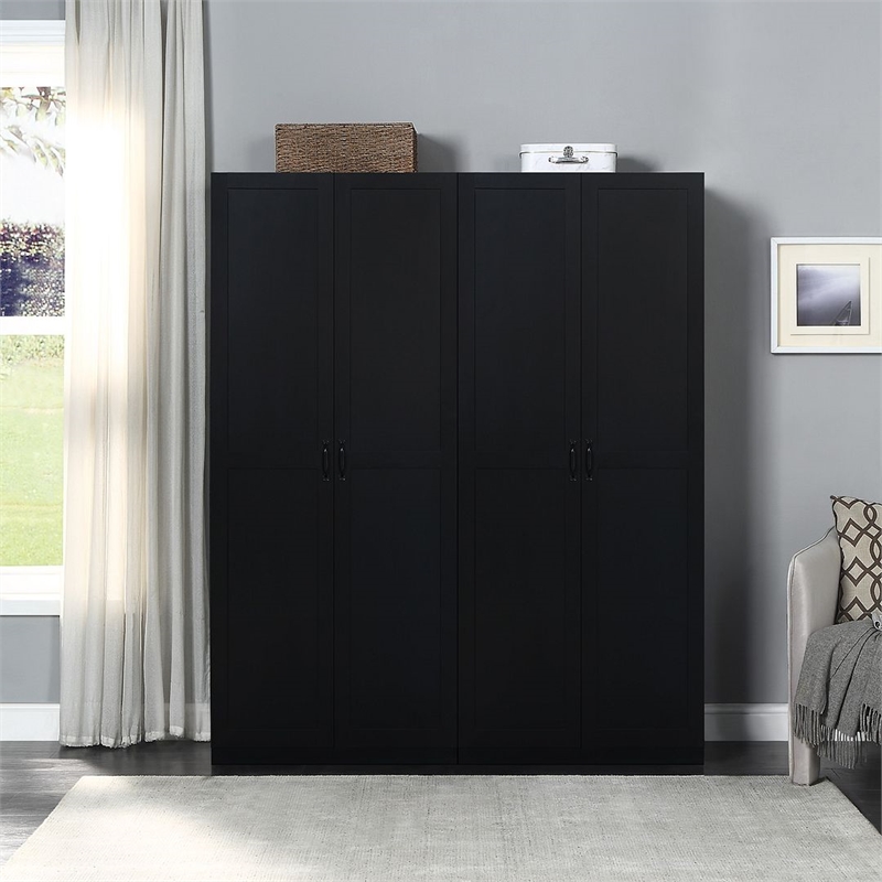 Manhattan Comfort Hopkins 2-Piece Wood Storage Closets in Black