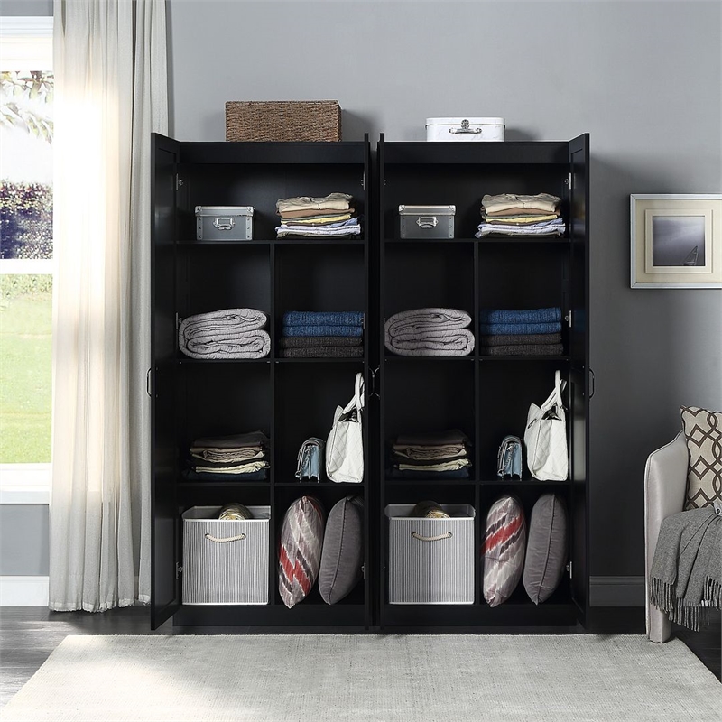 Manhattan Comfort Hopkins 2-Piece Wood Storage Closets in Black