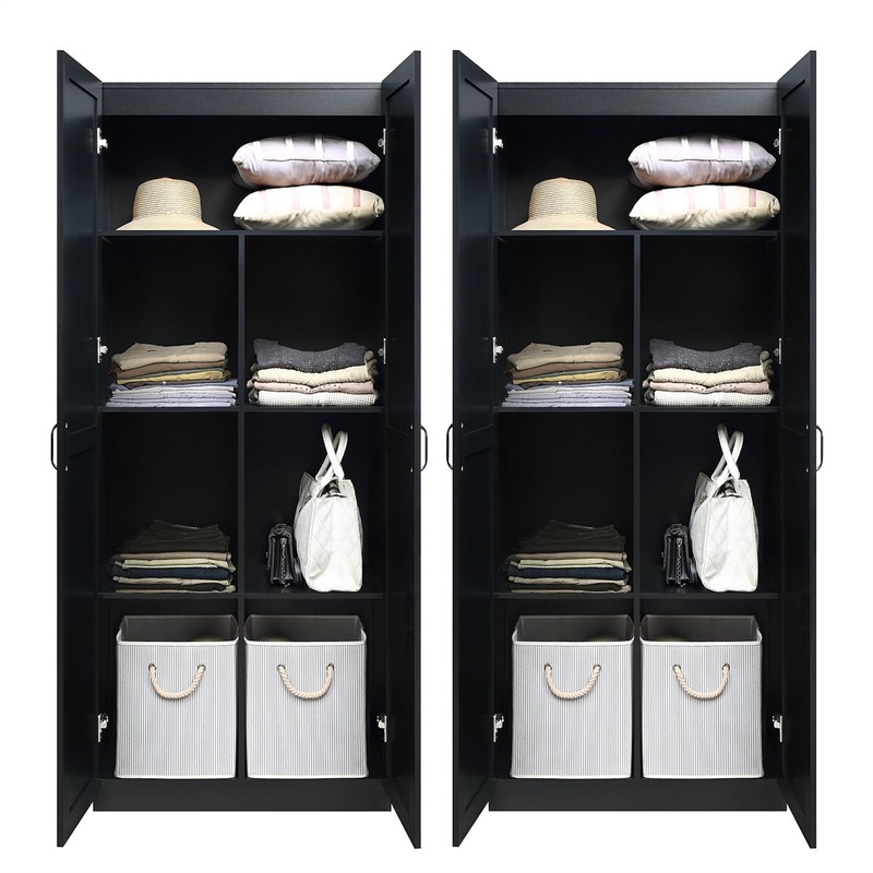Manhattan Comfort Hopkins 2-Piece Wood Storage Closets in Black