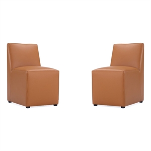Manhattan Comfort Anna 19.69&quot Faux Leather Armless Dining Chair in Brown (2 Pc)