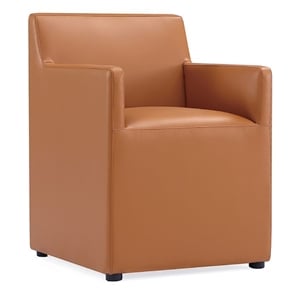 Manhattan Comfort Anna 19.69&quot Square Faux Leather Dining Armchair in Brown
