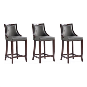 Manhattan Comfort Emperor 27&quot Faux Leather Counter Stool in Pebble (Set of 3)