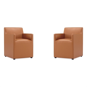 Manhattan Comfort Anna 19.69&quot Square Faux Leather Dining Chair in Brown (2 Pc)