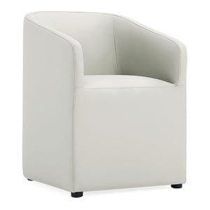 Manhattan Comfort Anna 19.69&quot Round Faux Leather Dining Armchair in Light Stone