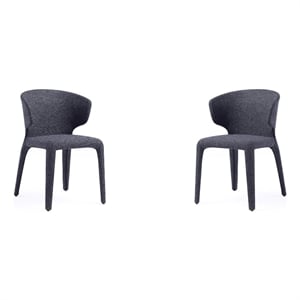 Manhattan Comfort Conrad 17.3&quot Tweed/Metal Dining Chair in Black (Set of 2)