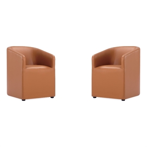 Manhattan Comfort Anna 19.69&quot Round Faux Leather Dining Chair in Brown (2 Pc)