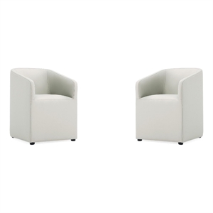 Manhattan Comfort Anna 19.69&quot Round Faux Leather Dining Chair in Stone (2 Pc)
